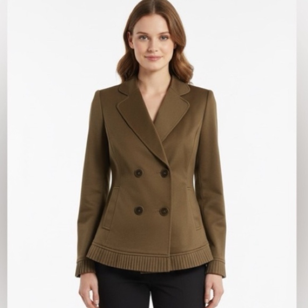 Tahari Tan Brown Ruffle Blazer